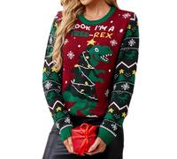 MALSSE Light Up Ugly Christmas Jumper Cartoon Santa Pattern Acrylic Knitted Pullover Top For Women Festival LED Sweater Shirt Santa Knit Top