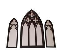 MALSSE Romance Window Wall Mirrored Set 3Pieces Artistic Wood Arched Framed Hanging Mirrored For Living Room Decoration Vintage Wall Hanging