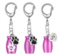 MALSSE Set Of 3 Cremation Ashes Memorial Keychains Dog Charm Metal Urn Keyring Ashes Holders Pet Remembrances Pet Memorial Urn Keychain