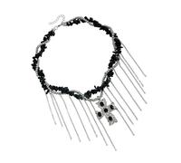 MALSSE Stylish Black Crosses Pendant Necklace Gothic Tassels Design Women's Everyday Jewelry Accessory Elegant Clavicle Chain Alternative Birthday Gift Necklace