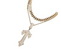 MALSSE Stylish Full Diamonds Crosses & Cuban Chain Necklace Unisex Full Crosses Necklace Cuban Chain Designs Neck Jewelry Versatile Occasions