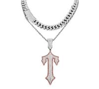 MALSSE Stylish Full Diamonds Crosses & Cuban Chain Necklace Unisex Full Crosses Necklace Cuban Chain Designs Neck Jewelry Versatile Occasions