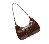 MALSSE Trendy PU Leather Shoulder Bag For Women Elegant Metal Buckled Underarm Bag Zippered Crossbody Satchel Purse Handbag Everyday Use Purse