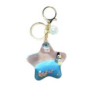 MALSSE Unique Pentagrams Oil Liquid Keychain Star Shaped Keyring With Cartoon Animals Stylish Acrylic Chain Accessory World Keyring