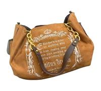 MALSSE Women's Aesthetic Canvas Pumpkin Shape Crossbody Bag Vintage Letter Embroidery Chain Handle Adjustable Shoulder Handbag Canvas Large Capacity Handbag