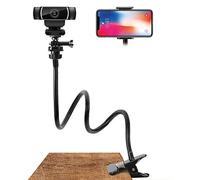 Malsyee Webcam Stand Phone Holder, 1/4 Inch Flexible Arm 360 Desk or Bed Gooseneck Mount Stand for Cell Phone 11 Pro XS Max XR X 8 7 6 Plus and Logitech C925e, C922x, C930e,C922,C930,C920,C615,Brio