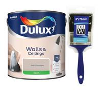 Malt Chocolate Walls & Ceilings Silk Emulsion Paint 2.5L + 3" Emulsion Paint Brush - Smooth Washable Silk Finish, Quick Dry, Low-VOC, Easy Application for Interior Walls & Ceilings