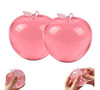 Malt Filled Slow Rising Apple Squishy Fidget Toy with Leaf, Transparent Shiny Light Pink Fruit Sensory Squeeze Toy Leakproof Portable Desk Decor Gift for Kids Adults，2pcs