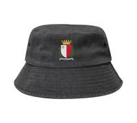 Malta Coat of Arms Bucket Hat Malta National Emblem Cowboy Denim Fisherman Hat Maltese Sun Cap, Black, One size