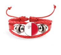 Malta Flag Bracelet - European Countries 2 Pcs Multi-Layer Braided Leather Bangle, Adjustable Wristband Souvenir Gift For Men Women Jewelry Accessories,Red,Long:18Cm