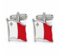 Malta Flag Cufflinks for Men - Onyx Art CK989 White & Red Waving Maltese Flag Cuff Links with George Cross, Maltese Wedding & Heritage Gift for Men & Boys, In Premier Life Packaging
