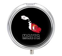 Malta Flag Map National Emblem Round Pill Box Organiser 3 Compartment Portable Medicine Case