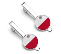 Malta Maltese Tie Clip for Men,Round Tie Bar Clips And Cufflinks Set for Luxury Clothing Accessories 2 Pcs
