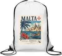 Malta Mediterranean Island Life Scene Gym Sack Casual Drawstring Bag White