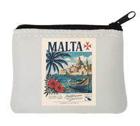 Malta Mediterranean Island Life Scene Neoprene Coin Purse Pouch 10x11cm White