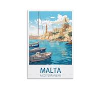 Malta Mediterranean Vintage Travel Poster Landscape 08x12inch(20x30cm) Canvas Wall Art Posters for Living Room Decor Paintings for Home Decor