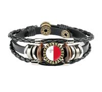 Malta National Flag Bracelet - Men Women Glass Creative Multi Circles Leather Snap Button Wristband,Adjustable Handmade Bangles Jewelry Gift Accessory,Black,Long:18Cm