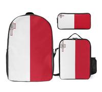 Malta National Flag Printed School Backpack Set Lunch Bag And Pencil Case 3-Piece School Bags Teens Girls Boys Primary Junior Middle Water Resistant Lightweight Bookbag Travel Rucksack