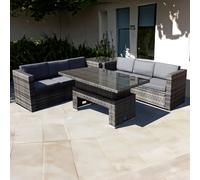Malta Rattan 6 Seat Rising Table Corner Set in Walnut Grey Oseasons Brown One Size