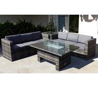 Malta Rattan-Effect Grey Walnut Six-Seater Set: Without Rising Firepit