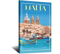 Malta Vintage Travel Posters Mediterranean Sea Boats Canvas Art Print Office Family Bedroom Decorative Posters Gift Wall Decor Poster 8x12inchs(20x30cm) Frame-.