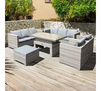 Malta XS Rattan 9 Seat Rising Table Set in Dove Grey Oseasons Grey One Size