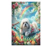 Maltese 1000 Piece Complete DIY Jigsaw Puzzle Cute Dog Pet Collectors Mind Relaxation Educational Decorative Puzzle Gifts for Adults Recycled Cardboard 1000 PCS