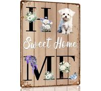 Maltese Aluminum Sign Home Sweet Home Dog Welcome Sign For Front Door Metal Tin Sign Home Sign Plaque Wall Hanging Sign For All The Season 12x16 Inch