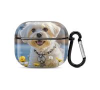 Maltese Dog Bluetooth Earbuds Case Cover Full Body Shockproof Protection Hard Case Support Wireless Charging with Keychain Personalized Gift for AirPods 3