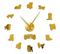 Maltese Dog Breed Frameless 3D DIY Wall Clock Artificial Cute Puppy Maltese Yorkie Terrier Mute Wall Watch Gift For Pet Lover(Gold,47inch)
