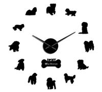 Maltese Dog Breed Frameless 3D DIY Wall Clock Artificial Cute Puppy Maltese Yorkie Terrier Mute Wall Watch Gift For Pet Lover(Black,27inch)