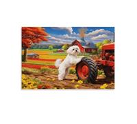 Maltese Dog Canvas Wall Art Farm Flowers Print On Canvas Modern Artwork for Bedroom, Living Room, Or Kitchen Decor Gift 16x24inch(40x60cm)