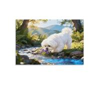 Maltese Dog Canvas Wall Art Ferns Stream Print On Canvas Modern Artwork for Home Office Bedroom Home Decor Gift 12x18inch(30x45cm)