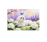 Maltese Dog Canvas Wall Art Flowers Print On Canvas Modern Artwork for Home Office Bedroom Decoration Gift 08x12inch(20x30cm)