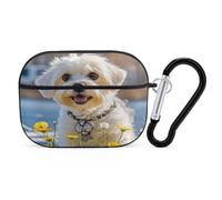 Maltese Dog Earbuds Organizer Shockproof Protective Airpods Pro Cover with Carabiner Clip Anti Fall Carrying Earphone Case Cover for Airpods Pro 2nd Generation Black