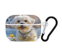 Maltese Dog Earbuds Organizer Shockproof Protective Airpods Pro Cover with Carabiner Clip Anti Fall Carrying Earphone Case Cover for Airpods Pro 2nd Generation White