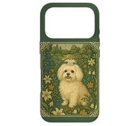 Maltese Dog in a William Morris Style Garden Case for iPhone 17 Pro