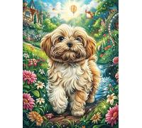 Maltese Dog in Flowers 1000 Piece Complete Jigsaw Puzzle Set Wild Animal Teens Beginners Educational Challenge Puzzle Fans Group Play Anniversary Fathers Thick Cardboard 1000 PCS