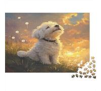 Maltese Dog Jigsaw Puzzles. 1000pcs (75x50cm) Dandelions Blowing in The Wind Whimsical Challenge Toy for Educational Games Gifts