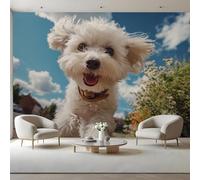 Maltese Dog Kids Room Canvas Peel and Stick Wall Mural Cute Pet Theme Large Removable Self-Adhesive Wallpaper Decor for Nursery Boy Girl Bedroom 400x280 cm