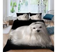 Maltese Dog King Size Duvet Cover Set White Puppies Bedding 3D Soft Comfort Microfiber Quilt Cover 220x230 cm with Zipper Closure and 2 Pillowcases for Kids Teenager Adults U.1768