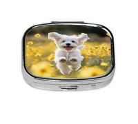 Maltese Dog Pattern Pill Case Pill Box Travel Pill Organizer Small Square Medicine Box for Purse & Pocket Gifts