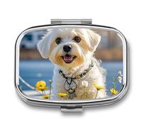 Maltese Dog Travel Pill Organizer A Daily Pill Box for Supplements 2 Compartment Pill Case Convenient for Carrying and Storing Medicines Box