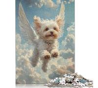 Maltese Dog with Angel Wings Pet Sympathy Gift Dog with Wings Puzzle Jigsaws 1000 Pieces for Adults Wood Puzzles Wooden Puzzles Educational Game Challenge Toy 1000pcs (75x50cm)