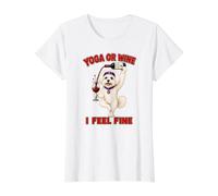 Maltese Dog Yoga or Wine I Feel Fine - DIGOR Funny Value Graphic T-Shirt, Women, White, M