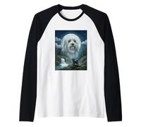 Maltese Howling to The Moon Meme Funny Dog Lover Raglan Baseball Tee