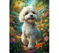 Maltese in A Flower Meadow 1000 Piece Complete DIY Jigsaw Puzzle Wildlife Pet Collectors Mind Relaxation Educational Decorative Puzzle Gifts for Adults Sturdy Thick Cardboard 1000 PCS