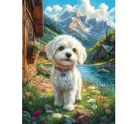 Maltese in A Mountain Meadow 500-piece Jigsaw Puzzle Set Wildlife Pet For Adults Teens 14+ Logic Skill Indoor Game Family Game Night Summer Paperboard 500 PCS
