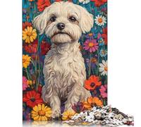 Maltese in Wildflower Meadow Dog Wall Art Print White Dog in Flower Field Puzzles for Adults 300 Pieces Puzzles for Adults & Teenager Educational Puzzle 1000pcs (75x50cm)