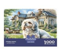 Maltese Jigsaw for Adults Educational: Dog Outside Stone House 1000 Piece Games for Home Decor 70x50cm/1000pcs